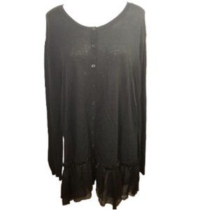 Blouse Thin Sweater Plus 2X Black Long Sleeve Button Front Ruffle Dress Casual